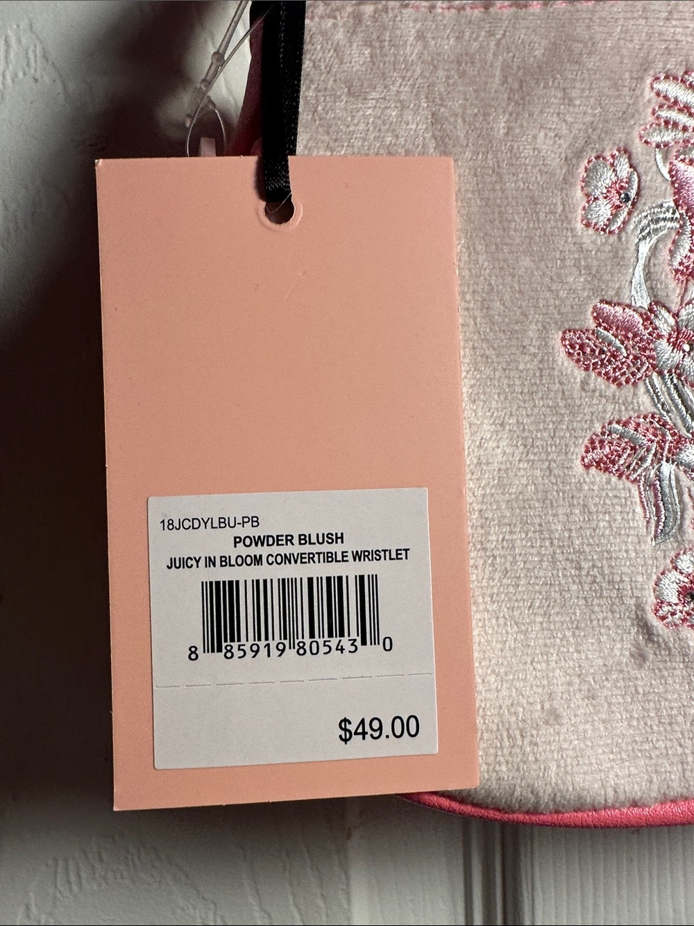 Juicy Couture Light Pink Embroidered Mini Shoulder Bag with Heart Charm - Picture 2 of 6